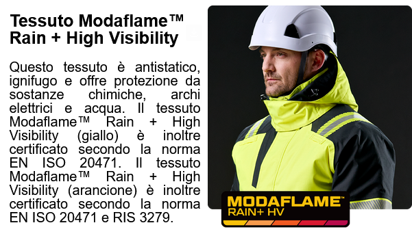 Modaflame protezione antipioggia e ad alta visibilit&agrave;: simbolo con spiegazione.