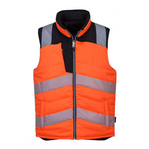 Immagine del gilet foderato alta visibilità PW3 PW374 in arancione con link all'articolo.