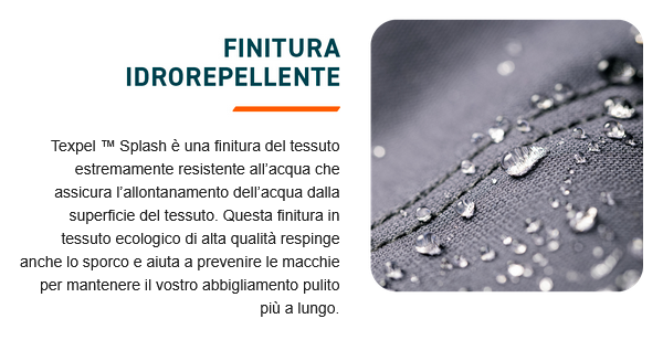 Diagramma che mostra la superficie di un capo nero con gocce d'acqua.
