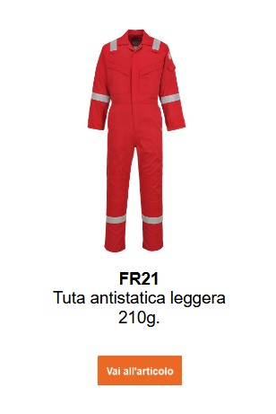 Immagine della tuta ignifuga e antistatica Bizflame 210g FR21 in rosso. È disponibile un link alla pagina del prodotto.