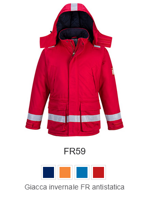 Immagine di esempio della giacca invernale antistatica FR59 in rosso con collegamento all'articolo.