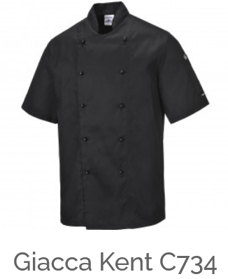 Immagine di esempio della giacca da cuoco Kent C734 in nero con link all'articolo.