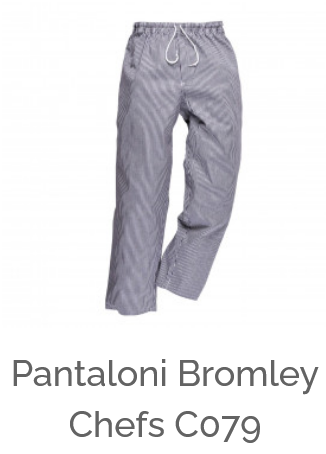 Immagine di esempio del pantalone da cuoco Bromley C079 a quadretti blu con link all'articolo.