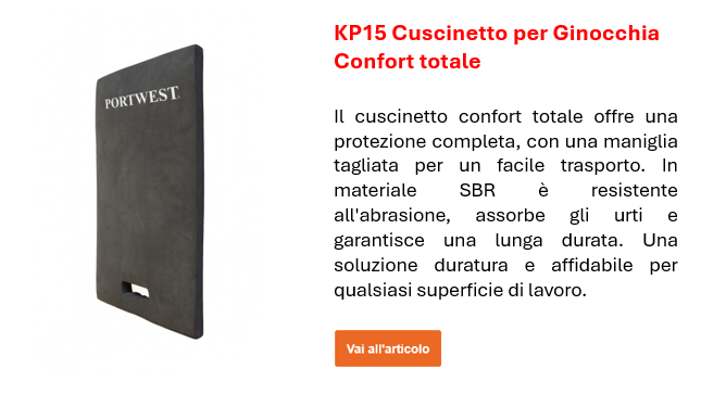 Immagine del cuscino per ginocchia KP15 in nero con logo Portwest bianco. Collegamento al prodotto.