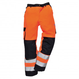 Pantaloni Lyon Hi-Vis Portwest TX51 in arancione/blu. &Egrave; presente un link alla pagina dell&rsquo;articolo.