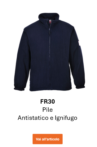 Immagine della giacca in pile ignifuga e antistatica Modaflame FR30 in blu scuro. Link al prodotto.