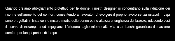 Testo informativo sulle qualità specifiche dell'abbigliamento ad alta visibilità per donna di Portwest.