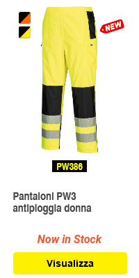 Link ai pantaloni antipioggia ad alta visibilità PW3 da donna con immagine di esempio.