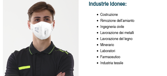 Immagine modello della maschera per polveri sottili con elenco dei possibili campi di applicazione. 